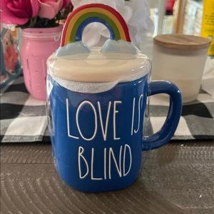 Rae Dunn Love is Blind mug with Rainbow lid